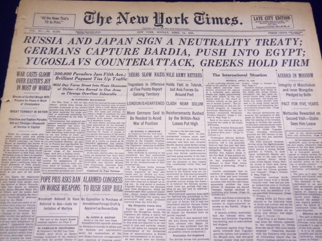 Japan and Russia sign a neutrality pact.