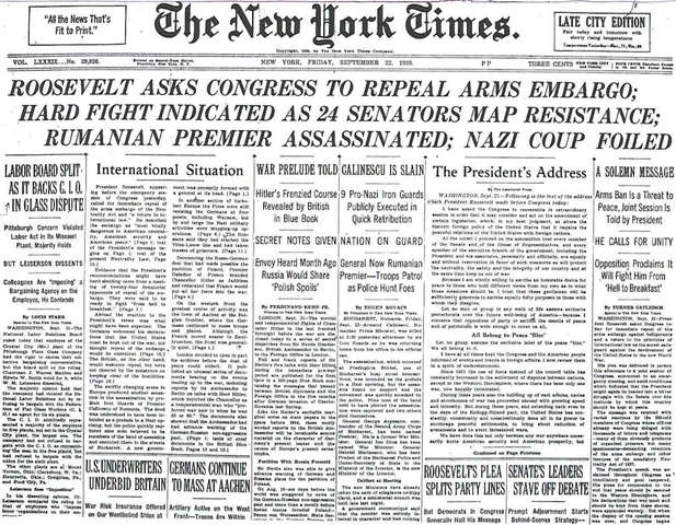 Roosevelt asks Congress to lift embargo