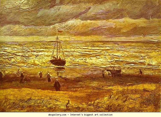 Beach with Figures and Sea with a Ship