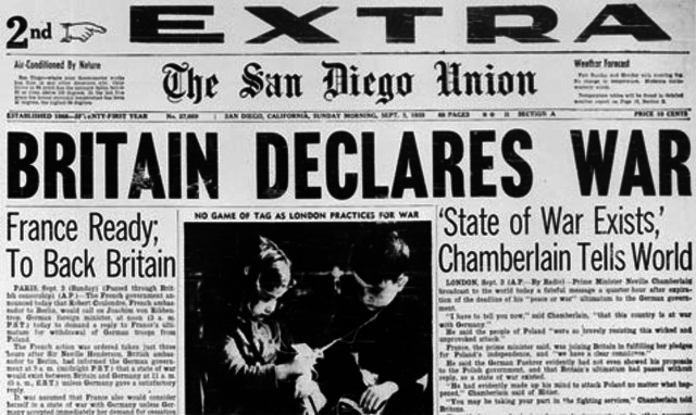 Great Britain and France declare war on Germany.