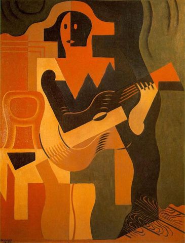 Harlequin con una guitarra