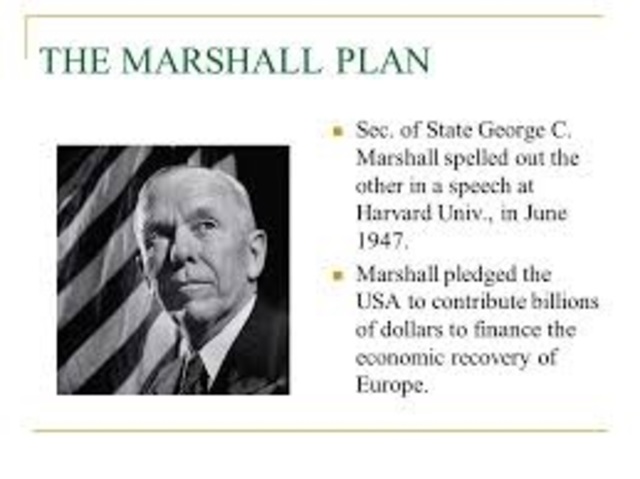 1947-Marshall plan enacted providing American aid in rebuilding American aid .