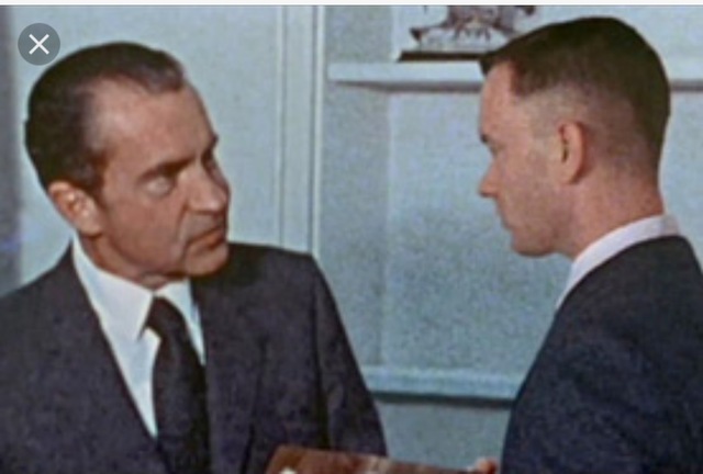 Meets President Nixon and witnesses Watergate break in