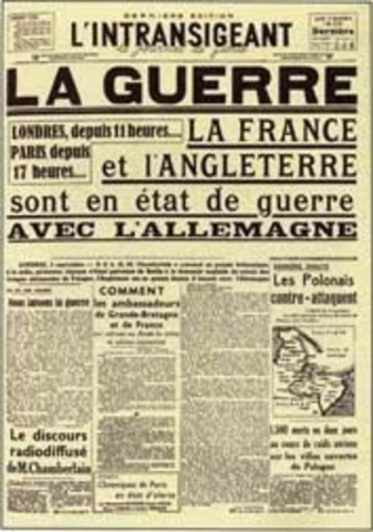 France & Grand Bretagne declare guerre avec les nazis.