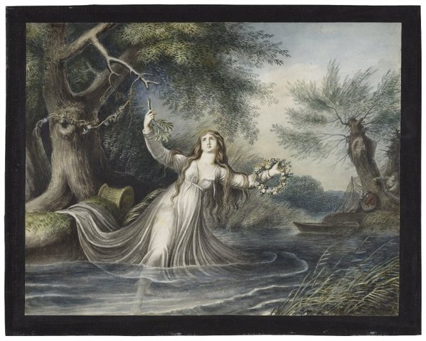Ophelia drowns after grieving for Polonius