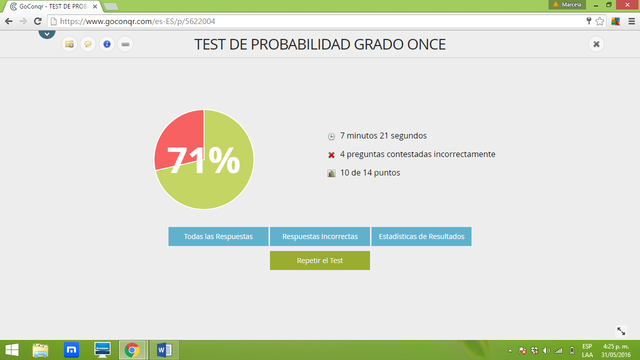 Resultado del test de un estudiante
