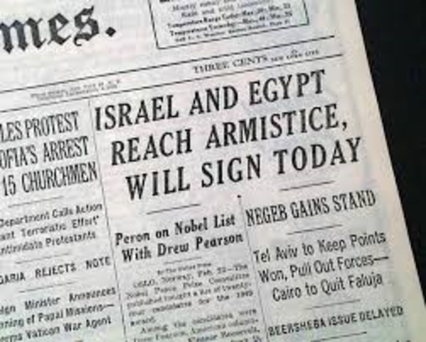 Israel signs Armistice Agreement with the arab nations( Egypt, Jordan, Lebanon, and Syria