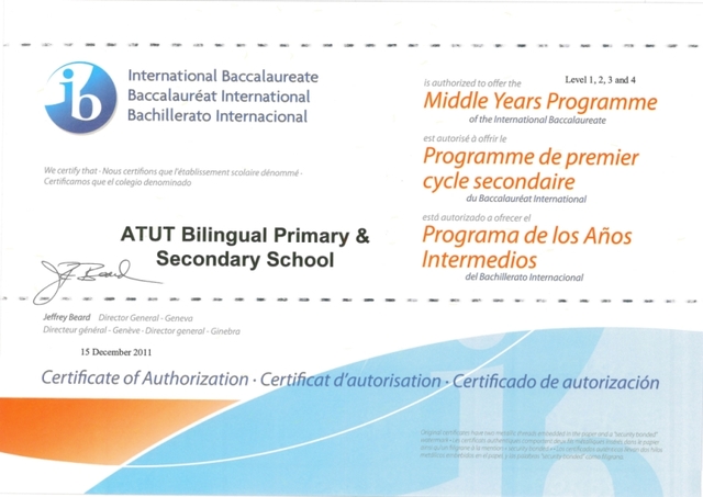 Both ATUT schools got formal authorization in IB Middle Years Program.