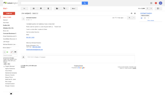 Parks & Braxton Email Back to Steven