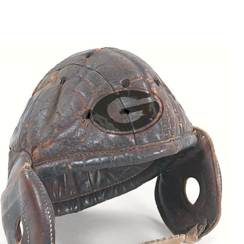 hard leather with first graphics and chin strap