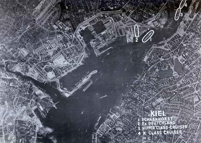 RAF aircraft conduct a photo reconnaissance mission over Kiel, Germany