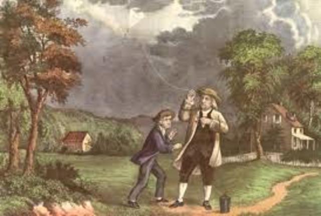 Ben Franklin ties a key to a kite string during a thunderstorm & proved that static electricity & lightning are the same thing.