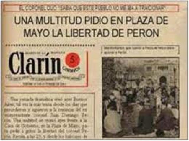 Movilización de obreros y sindicalistas pidiendo la liberación de Peron.