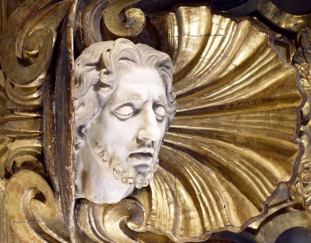 "Mable sculpture depicting head of John the Baptist."