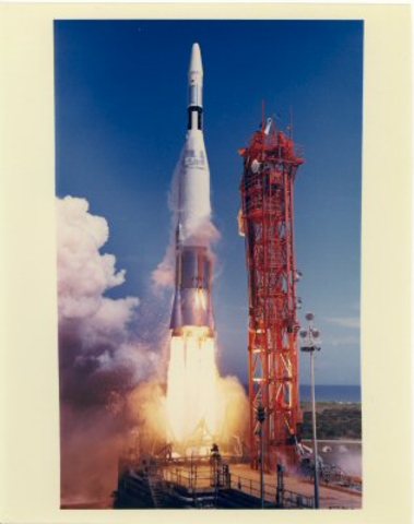 NASA launches the United States' first 2-person crew into Earth orbit.