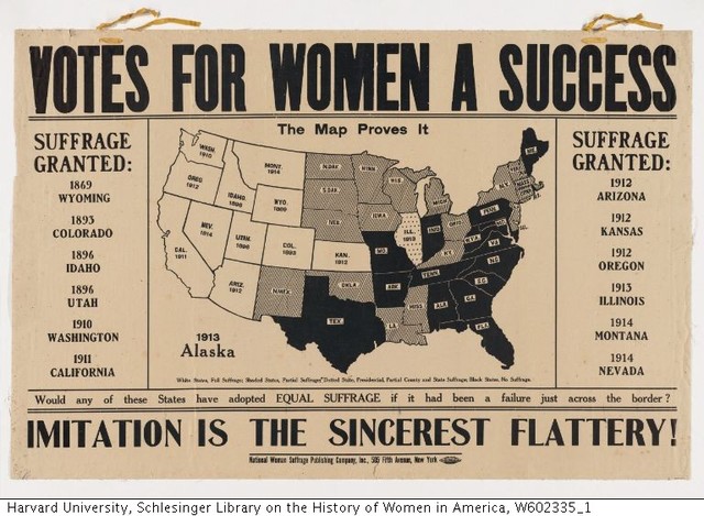 Wyoming Grants Women the Right to Vote, the First U.S. "Territory" to Do So, Quickly Followed By Territories of Utah and Washington