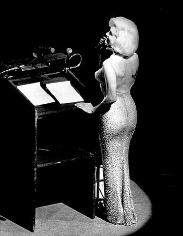 Marilyn Monroe sang "Happy Birthday" to Pres. Kennedy at Madison Square Garden while wearing a dress described as "skin and beads."