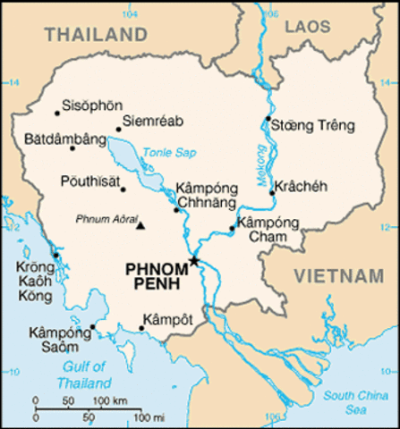 The Khmers are defeated and the borders of Cambodia are formed