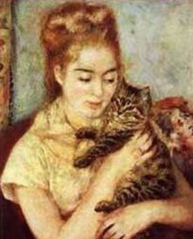 Joven con un gato. Pintura