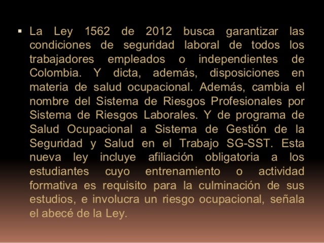 Ley 1562 De 2012