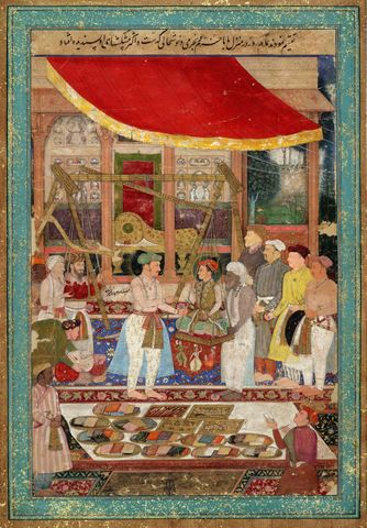 Emperor Jahangir Weighs Prince Khurram, by Manohar Das