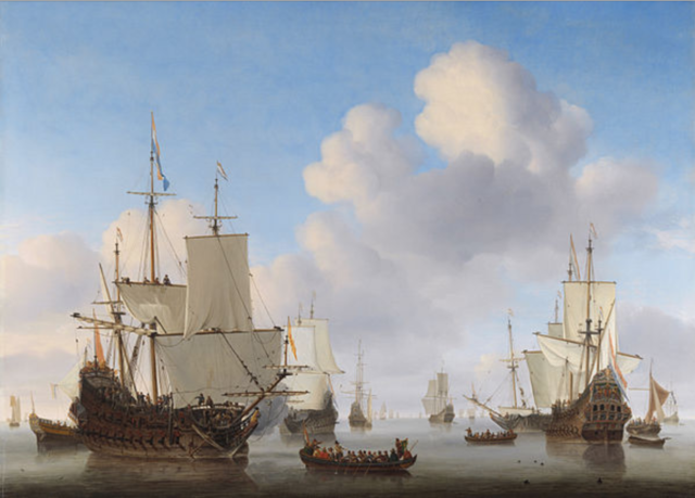 Dutch men-o'-war and other shipping in a calm