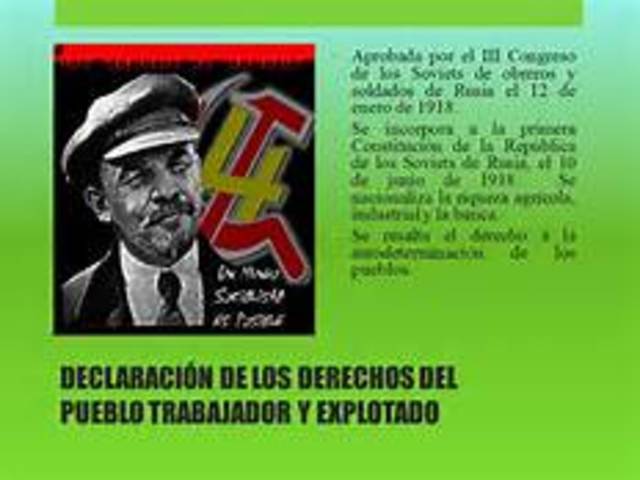 la Declaración pública de los derechos del pueblo trabajador y explotado (Rusia, 1918) o la que figura en la Constitución de Weimar (Alemania, 1919).