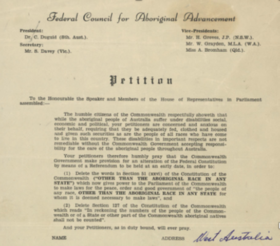 Petition From Aboriginal Council of Advancement