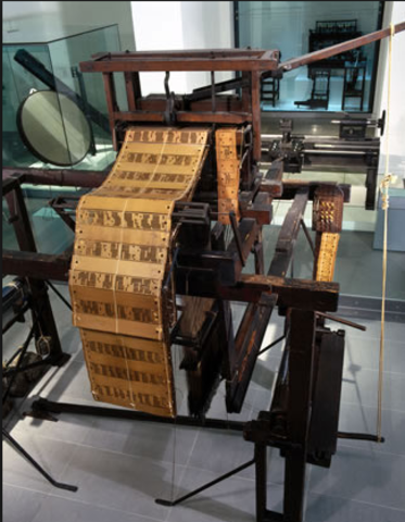 Herman H. usa una perforadora para representar letras y digitos en tarjetas de papel