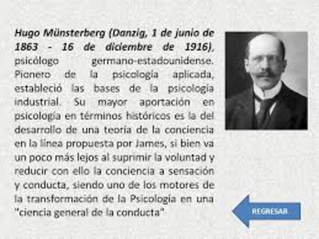 HugoMünsterberg.Ciencias del comportamiento. Su mayor aportación en psicología en términos históricos es la del desarrollo de una teoría de la conciencia en la línea propuesta por James