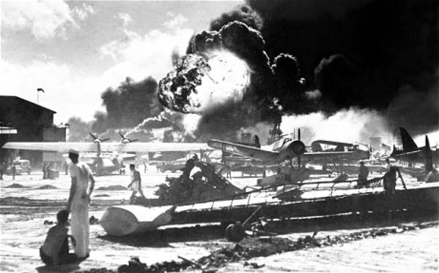 Japanese bomb the American fleet at Pearl Harbour