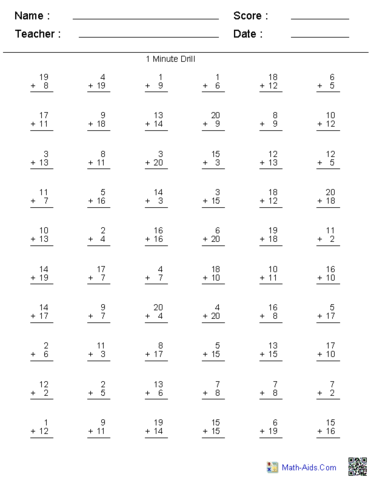 Math Minute Sheets