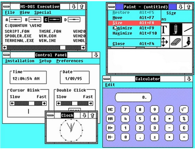 Windows 2, cuya mayor innovación fue por un lado la incorporación de un panel de control para concentrar los accesos a documentos y aplicaciones