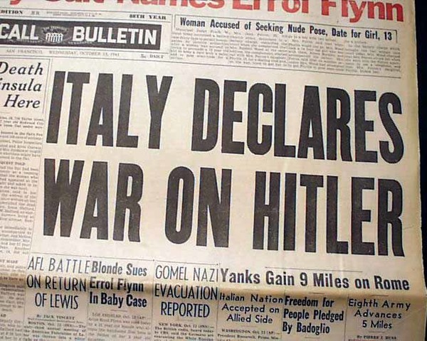 Italy declares war on Germany