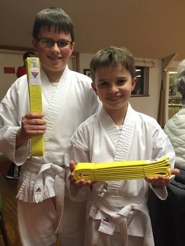 Caleb earns his yellow belt in karate
