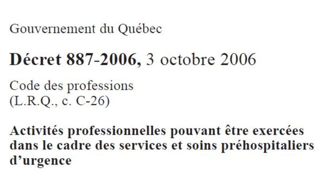 Décret réglementant les soins préhospitaliers d'urgences avancés permettant l'augmentations des protocoles aux nombres de 17.