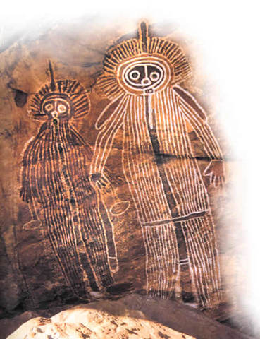 El Parque nacional Kakadu,OCEANIA ,Pictografía denominada “Los hermanos iluminados”.