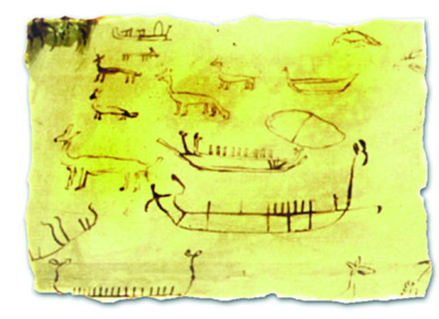 siglo XV antigua transcripción  de grabados rupestres (Suecia) 1800