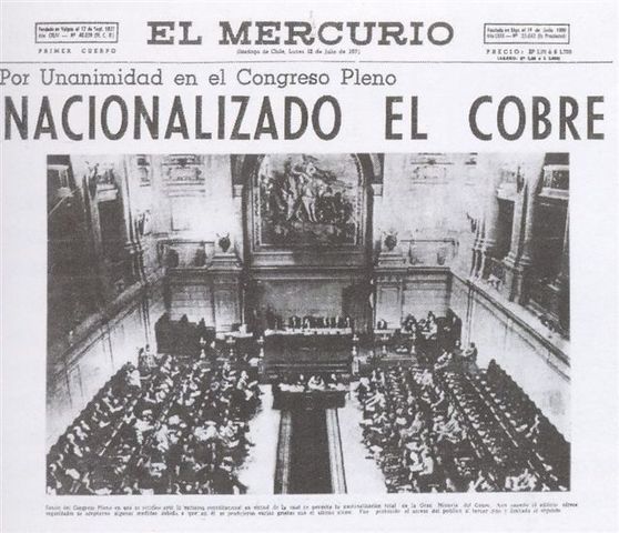 El Presidente Salvador Allende nacionaliza el Cobre quitándolo de las manos de las compañías norteamericanas