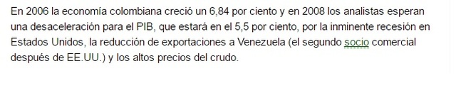 PIB colombiano año 2007 fue del 362.938 miles de millones
