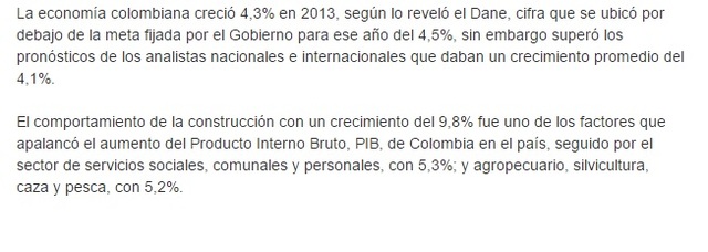 PIB Colombiano año 2013 fue de 493.831 miles de millones