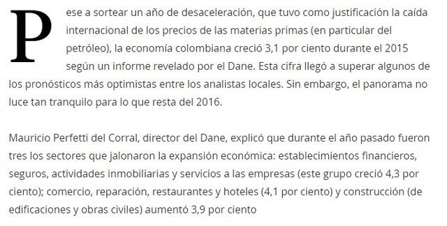 PIB Colombiano año 2015 fue de 531.383 miles de millones