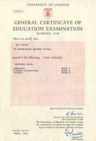 GCE O and A levels introduced