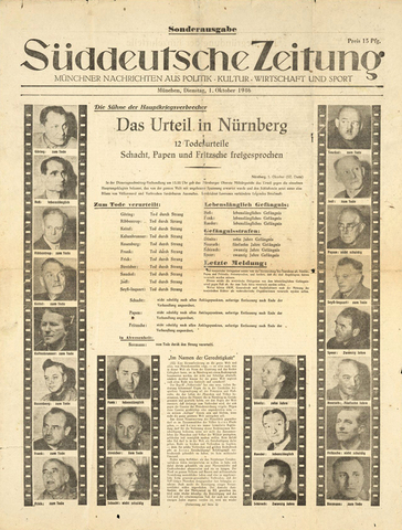 Comunicación de las sentencias de los Juicios de Nuremberg contra la Jerarquía nazi.