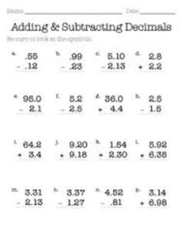 Addieren und Subtrahieren von Dezimalzahlen