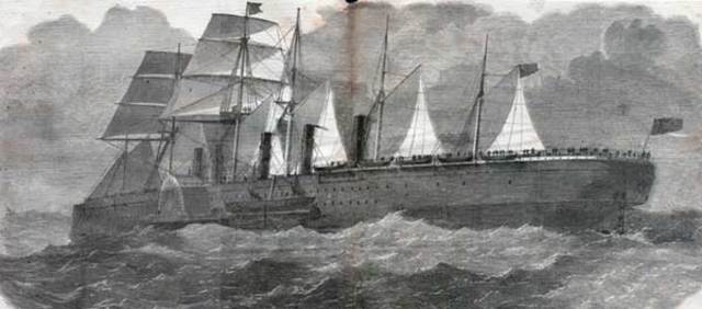 The Great Eastern steamed from England with new cable aboard.