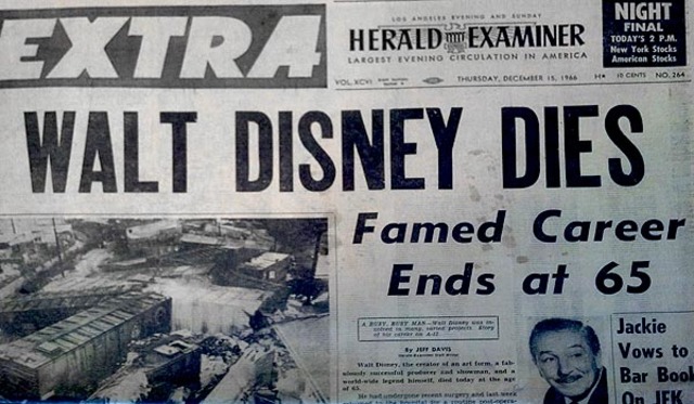 Walt Disney Dies.