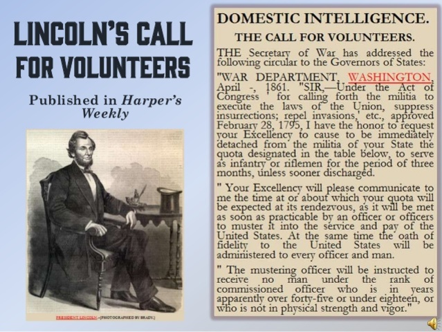 Lincoln Calls For Federal Troops