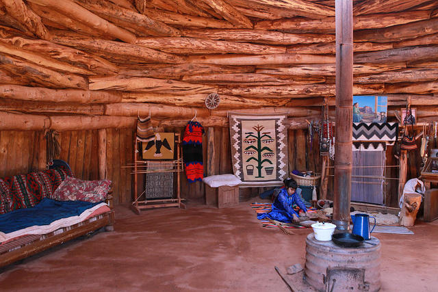 Inside of a Navajo Hogan.