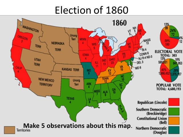 The election of 1860. Abraham Lincoln WINS!!!!!